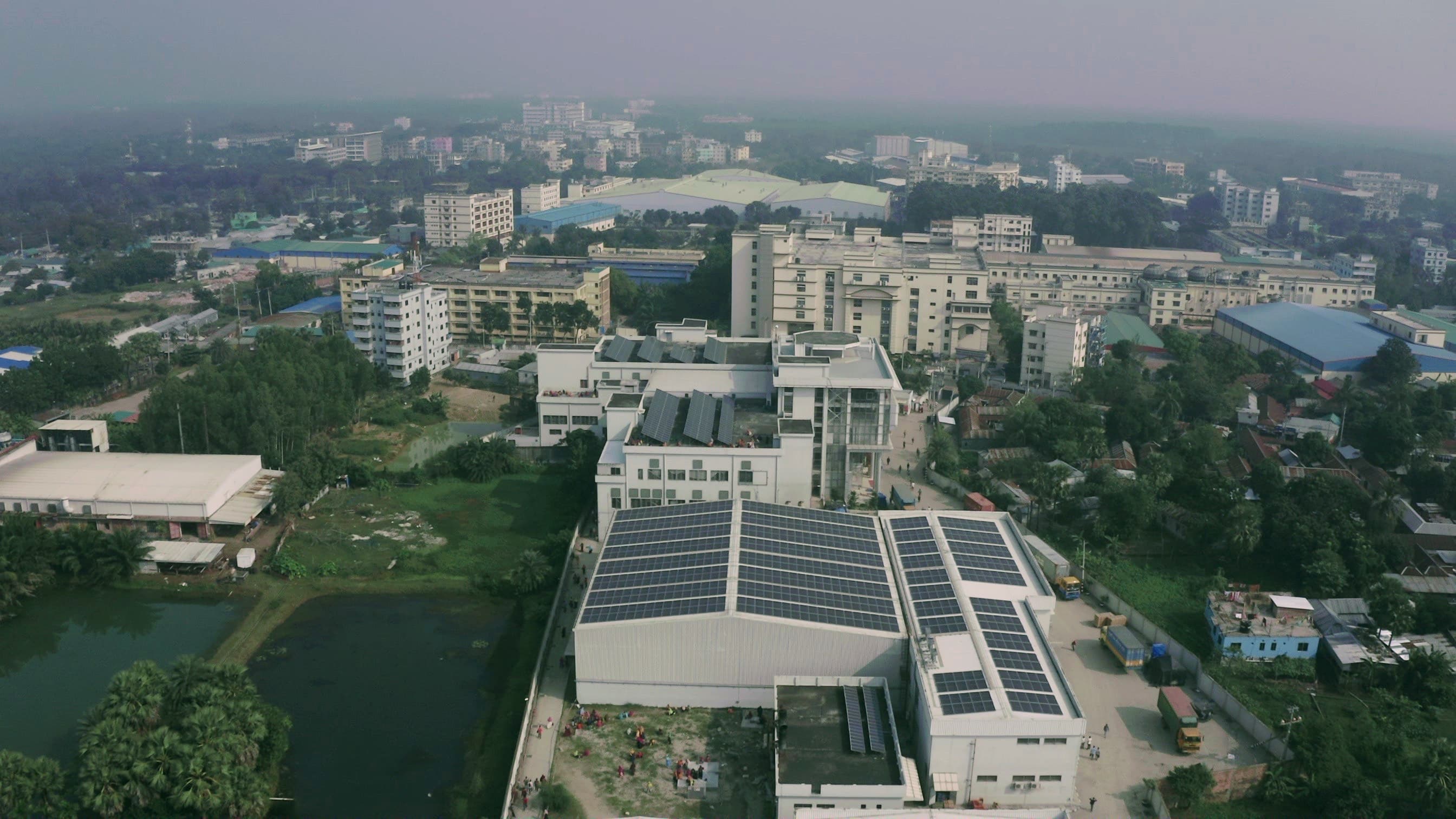 Solar panels on factory roof